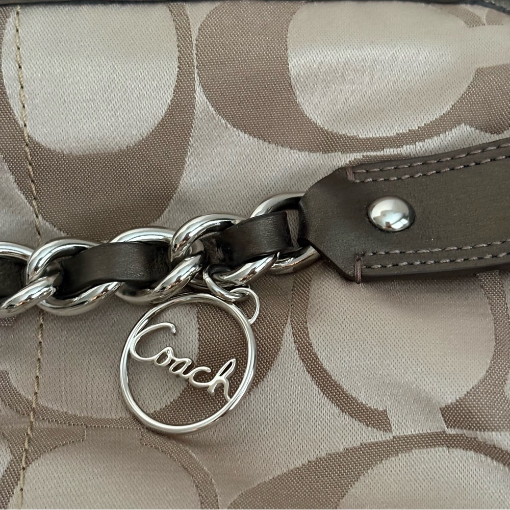 COACH F19730 Signature Chain Brown Beige Convertible Crossbody Shoulder bag - Picture 5 of 14